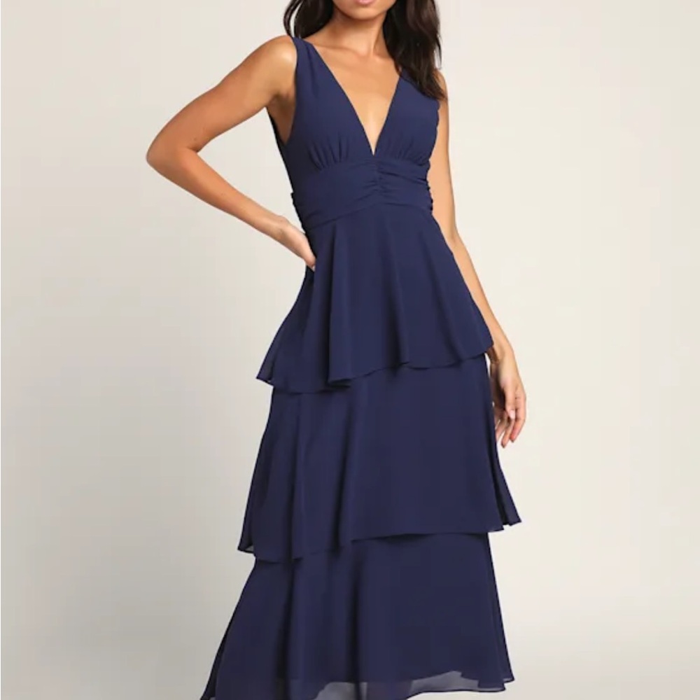 Elegant Navy Blue Tiered Maxi Dress